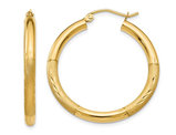Medium Satin and Diamond Cut Hoop Earrings in 14K Yellow Gold 1 Inch (3.00 mm)